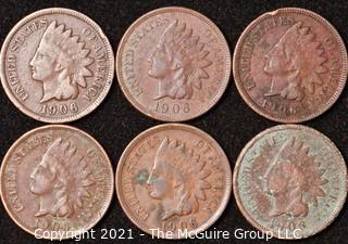 Numismatic: U.S. Coins: (6) Indian Head Cents