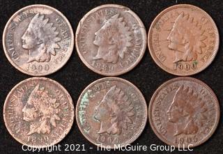 Numismatic: U.S. Coins: (6) Indian Head Cents