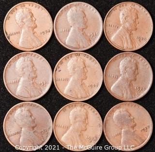 Numismatic: U.S. Coins: (9) Wheat Cents