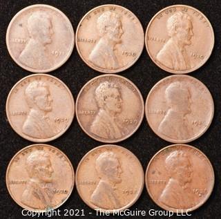 Numismatic: U.S. Coins: (9) Wheat Cents