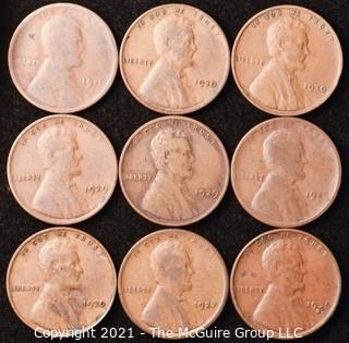 Numismatic: U.S. Coins: (9) Wheat Cents