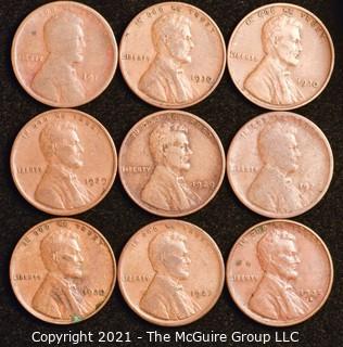 Numismatic: U.S. Coins: (9) Wheat Cents