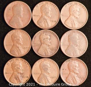 Numismatic: U.S. Coins: (9) Wheat Cents