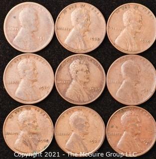 Numismatic: U.S. Coins: (9) Wheat Cents