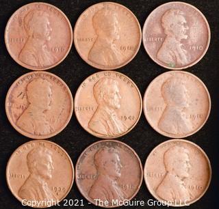 Numismatic: U.S. Coins: (9) Wheat Cents