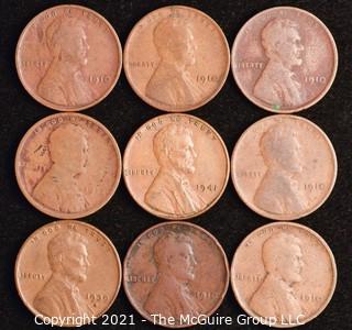 Numismatic: U.S. Coins: (9) Wheat Cents