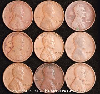 Numismatic: U.S. Coins: (9) Wheat Cents