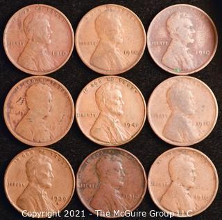 Numismatic: U.S. Coins: (9) Wheat Cents