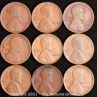 Numismatic: U.S. Coins: (9) Wheat Cents