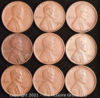 Numismatic: U.S. Coins: (9) Wheat Cents