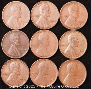 Numismatic: U.S. Coins: (9) Wheat Cents