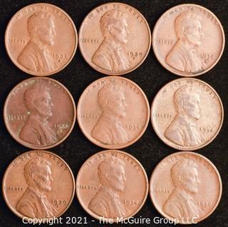 Numismatic: U.S. Coins: (9) Wheat Cents