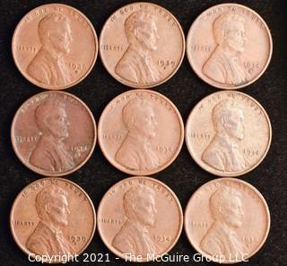 Numismatic: U.S. Coins: (9) Wheat Cents