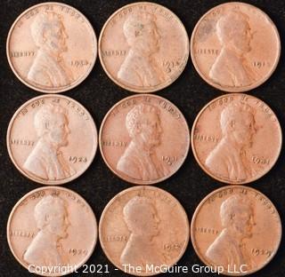 Numismatic: U.S. Coins: (9) Wheat Cents