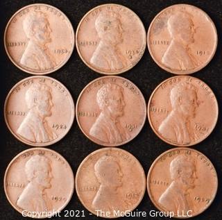 Numismatic: U.S. Coins: (9) Wheat Cents