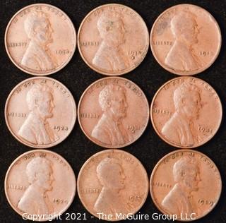 Numismatic: U.S. Coins: (9) Wheat Cents