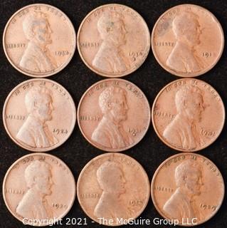 Numismatic: U.S. Coins: (9) Wheat Cents