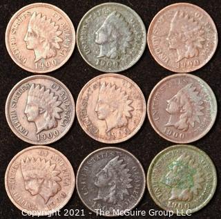 Numismatic: U.S. Coins: (9) Lincoln Wheat Cents 