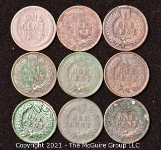 Numismatic: U.S. Coins: (9) Indian Head Cents