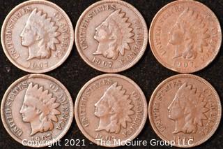 Numismatic: U.S. Coins: (6) Indian Head Cents