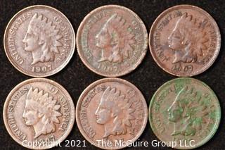 Numismatic: U.S. Coins: (6) Indian Head Cents