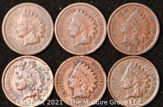 Numismatic: U.S. Coins: (6) Indian Head Cents