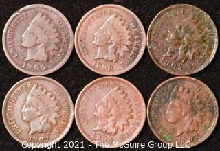 Numismatic: U.S. Coins: (6) Indian Head Cents