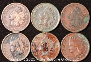 Numismatic: U.S. Coins: (6) Indian Head Cents