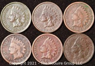 Numismatic: U.S. Coins: (6) Indian Head Cents