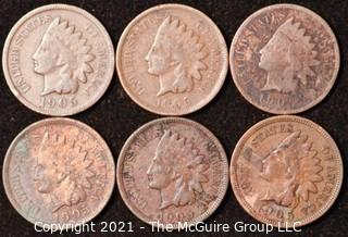 Numismatic: U.S. Coins: (6) Indian Head Cents