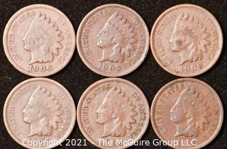 Numismatic: U.S. Coins: (6) Indian Head Cents