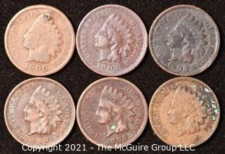 Numismatic: U.S. Coins: (6) Indian Head Cents