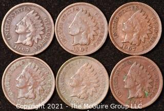 Numismatic: U.S. Coins: (6) Indian Head Cents