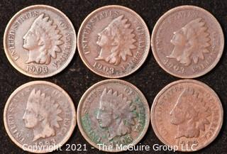 Numismatic: U.S. Coins: (6) Indian Head Cents