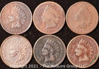 Numismatic: U.S. Coins: (6) Indian Head Cents