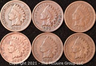 Numismatic: U.S. Coins: (6) Indian Head Cents