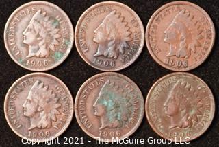 Numismatic: U.S. Coins: (6) Indian Head Cents