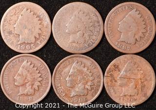 Numismatic: U.S. Coins: (6) Indian Head Cents