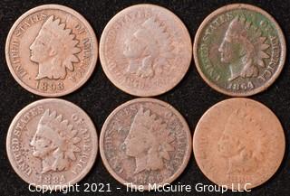 Numismatic: U.S. Coins: (6) Indian Head Cents