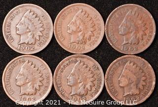 Numismatic: U.S. Coins: (6) Indian Head Cents