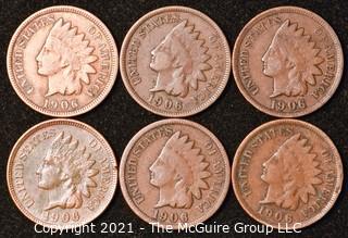 Numismatic: U.S. Coins: (6) Indian Head Cents