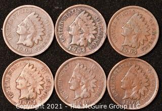 Numismatic: U.S. Coins: (6) Indian Head Cents