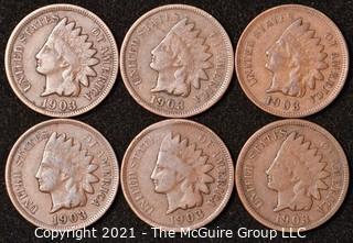 Numismatic: U.S. Coins: (6) Indian Head Cents