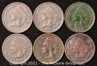 Numismatic: U.S. Coins: (6) Indian Head Cents