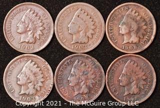 Numismatic: U.S. Coins: (6) Indian Head Cents