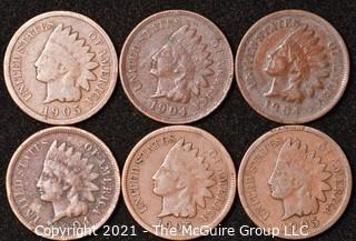 Numismatic: U.S. Coins: (6) Indian Head Cents