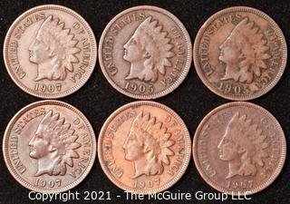 Numismatic: U.S. Coins: (6) Indian Head Cents