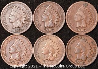 Numismatic: U.S. Coins: (6) Indian Head Cents