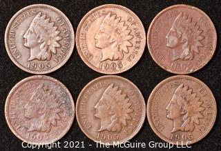 Numismatic: U.S. Coins: (6) Indian Head Cents