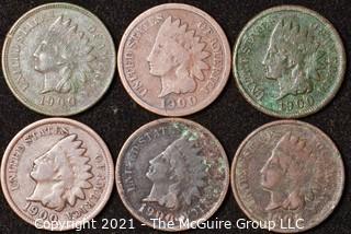 Numismatic: U.S. Coins: (6) Indian Head Cents